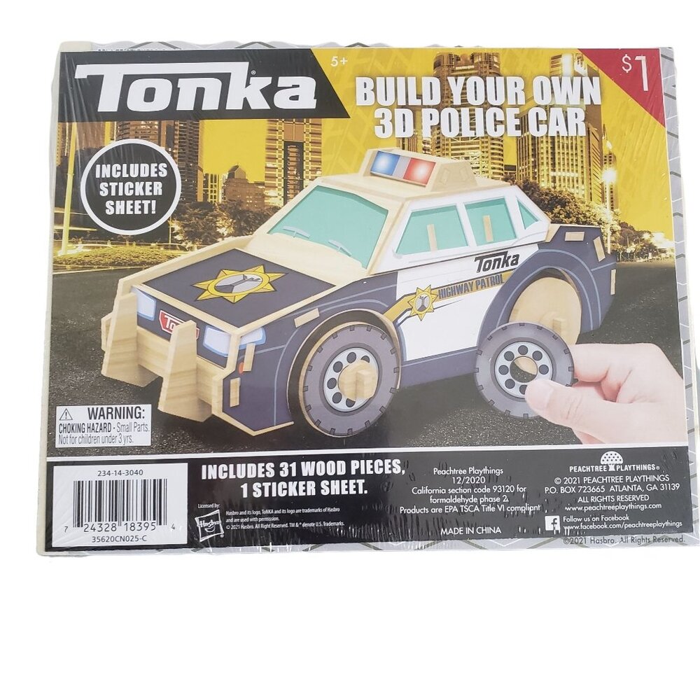 Tonka 3D Police Car Wood Model Kit Build Your Own Kids DIY Craft Set New Sealed